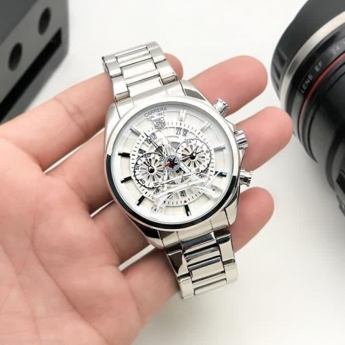 Luxury Silver Chronograph Style Men's Stainless Steel Analog Watch