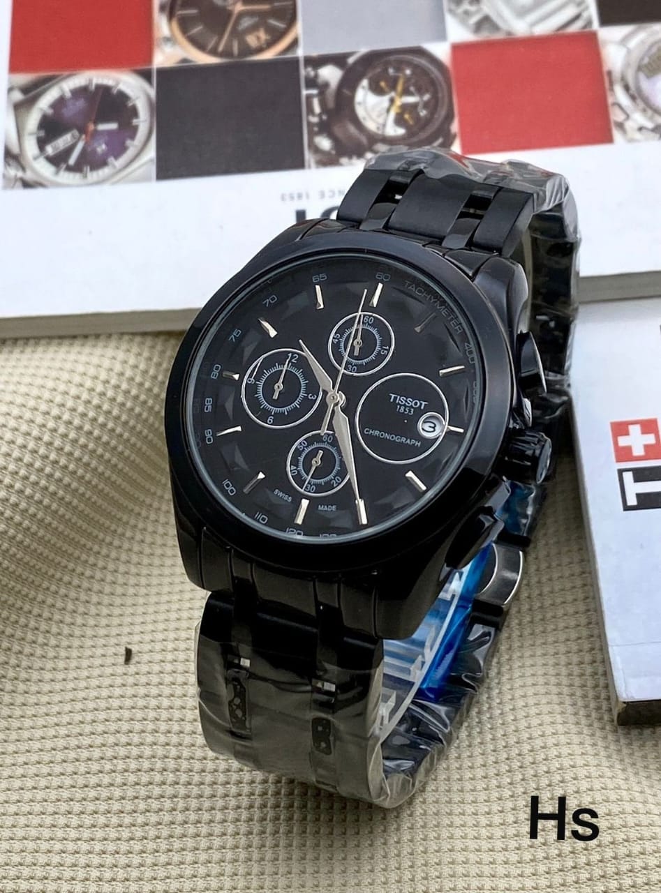 Premium Black Chronograph Style Men's Stainless Steel Analog Watch