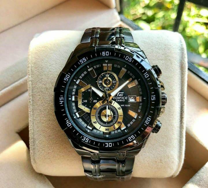 Premium Black & Gold Chronograph Style Men's Stainless Steel Analog Watch